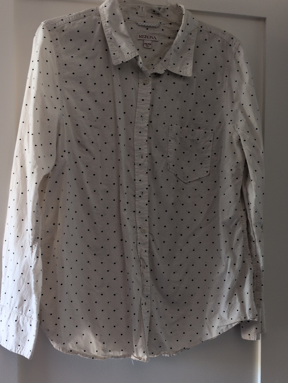 Merona White Button-Down Shirt with Black Polka Dots